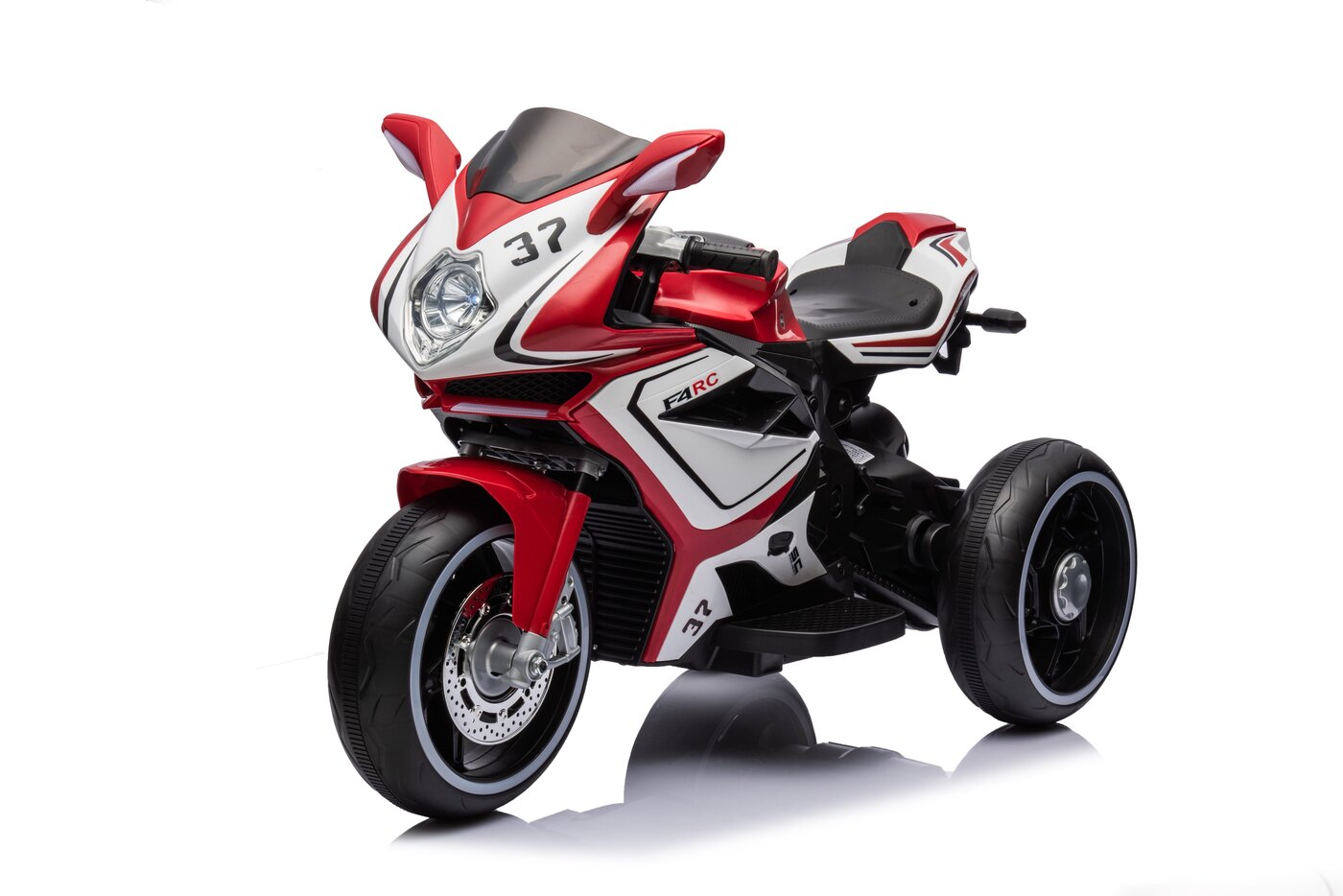 F4 Racer 12V three-wheel ride-on trike in red and white